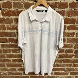 Travis Mathew Men Polo Shirt 2XL White Striped Napa Valley Short Sleeve